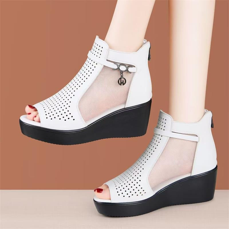 Sarah Express Breathable Peep-Toe Mid Heel Sandals White