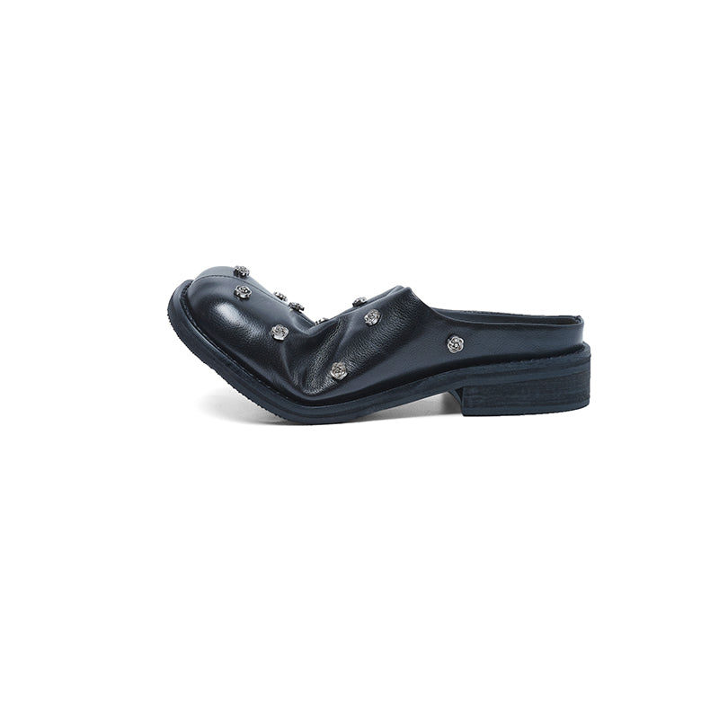 Sarah Express Full Grain Leather Studded Mules Black