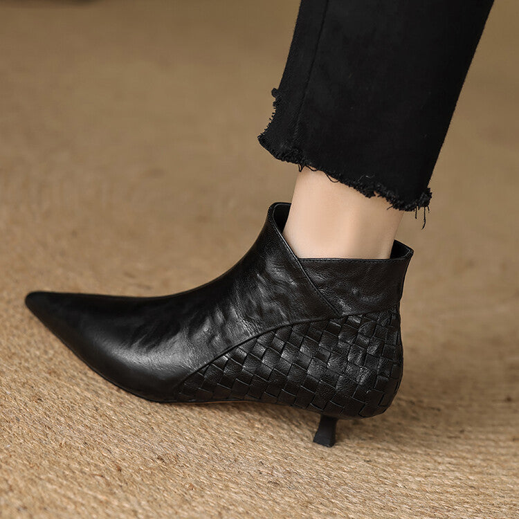 Sarah Express Woven Sheepskin Pointed Toe Ankle Boots Black Single
