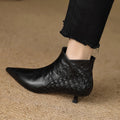 Sarah Express Woven Sheepskin Pointed Toe Ankle Boots Black Single