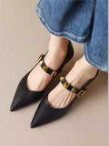 Sarah Express Pointed-Toe Studded Buckle Strap Heels Black