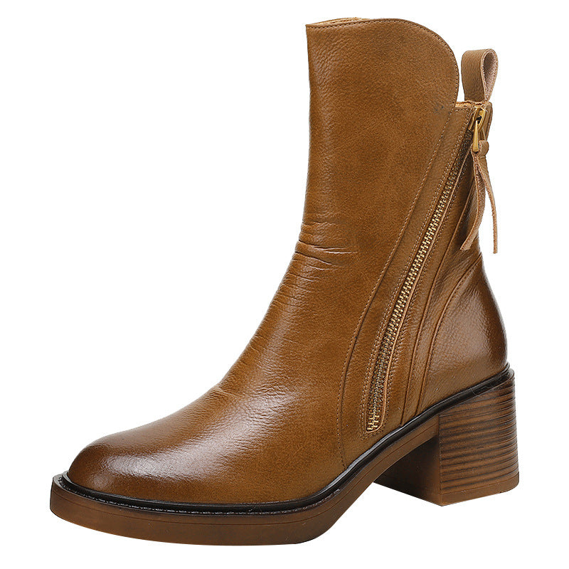 Sarah Express Retro Side Zipper Block Heel Boots