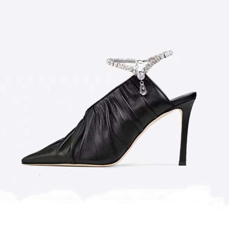 Sarah Express Pointed Toe Rhinestone Embellished High Heels Black
