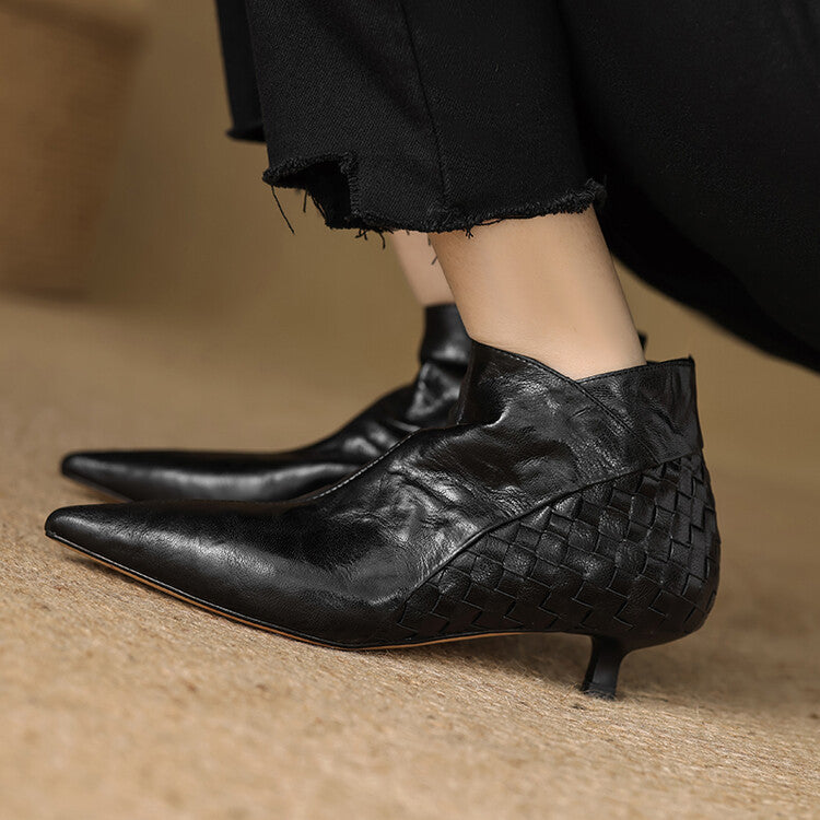 Sarah Express Woven Sheepskin Pointed Toe Ankle Boots