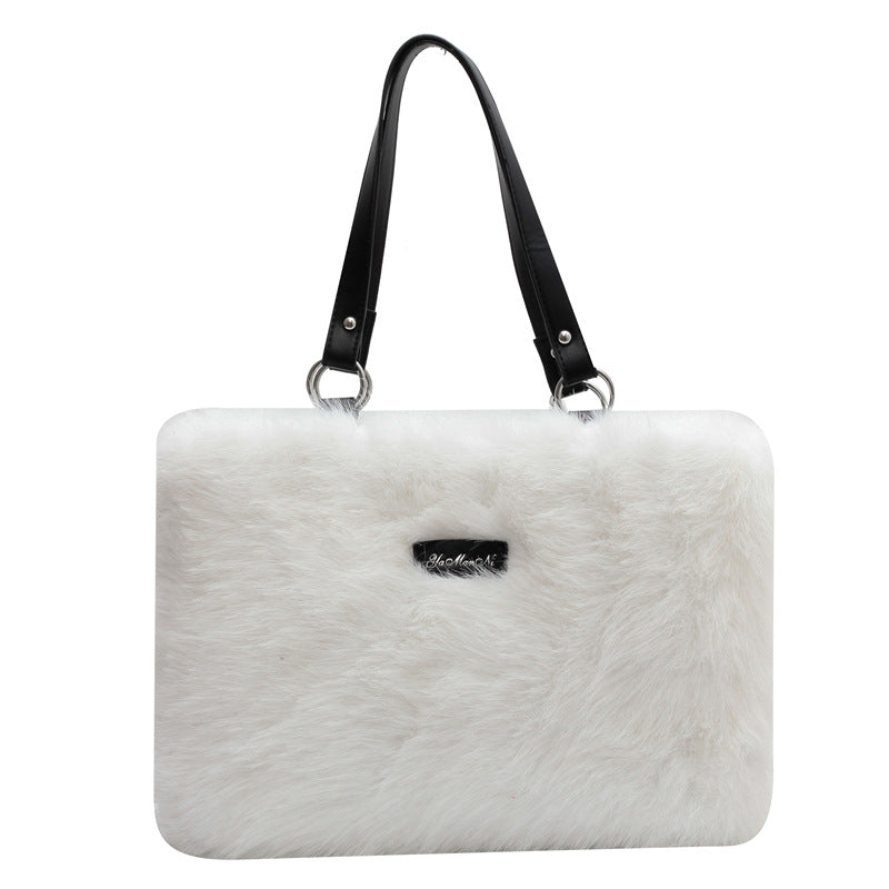 Sarah Express Plush Floral Shoulder Tote Bag White