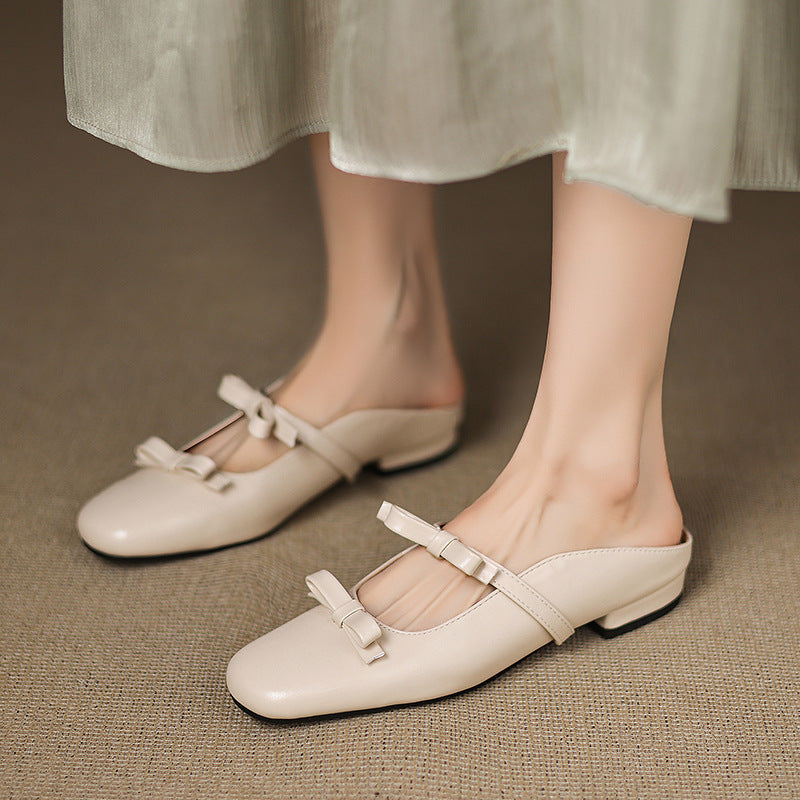 Sarah Express Bow-tied Square-toe Flat Mules