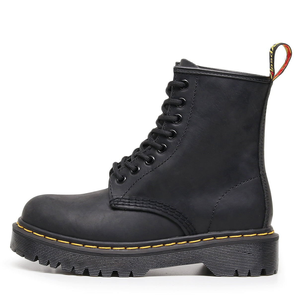 Sarah Express Full-Grain Leather Lace-Up Biker Boots Black