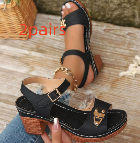 Sarah Express Chunky Heel Wide Width Sandals Black 2pairs