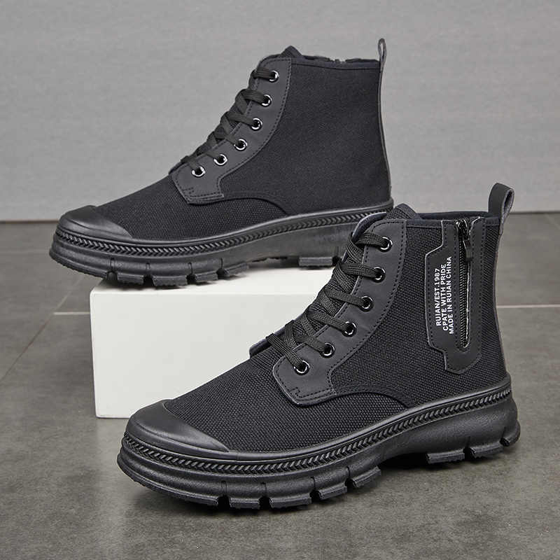 Sarah Express Men's Side Zipper Canvas Hiking Boots