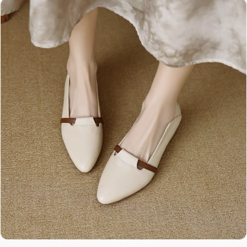Sarah Express French Style Suede Pointed Toe Flats Beige