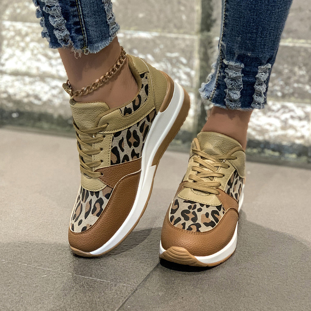 Sarah Express Leopard Print Lace Up Wedge Sneakers