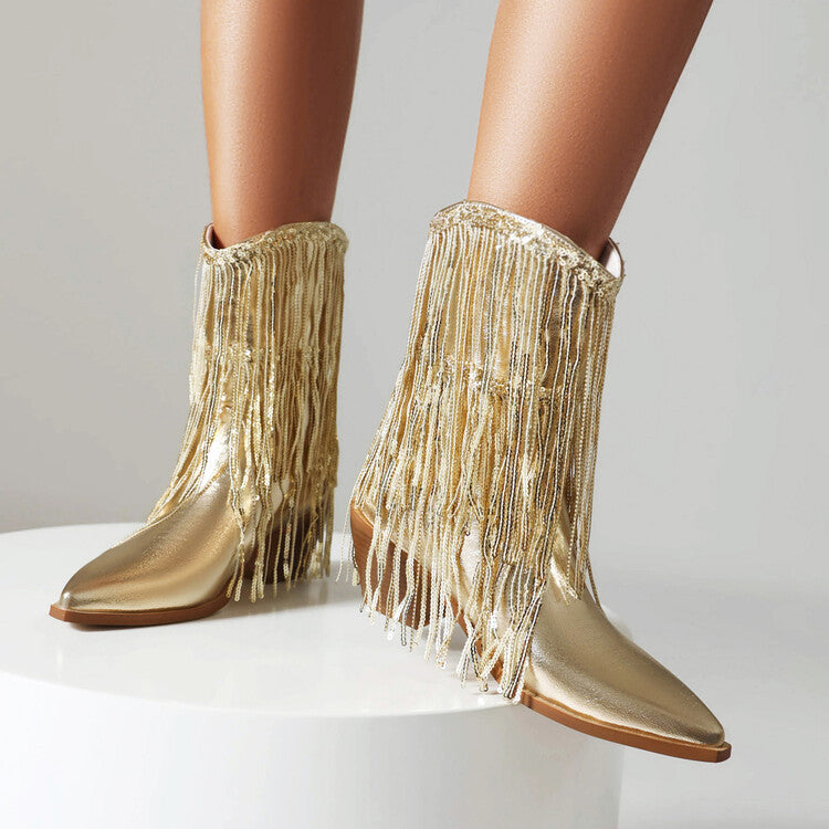 Sarah Express Sequin Tassel Pointed Toe Ankle Boots