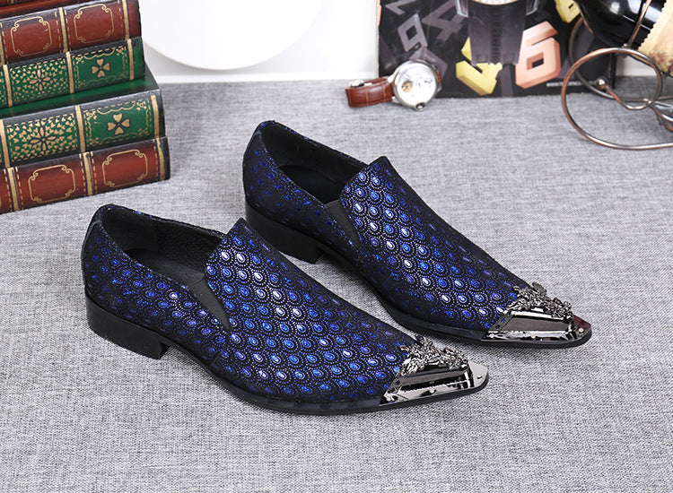 Sarah Express Men's Blue Embossed Pointed Toe Shoes
