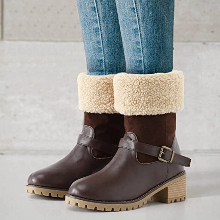 Sarah Express Women's Buckle Chunky Heel Western Boots