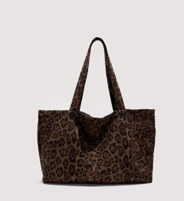 Sarah Express Leopard Print Suede Velvet Tote Bag Brown