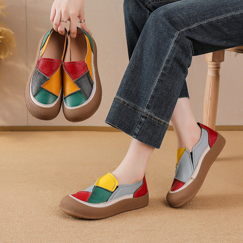 Sarah Express Patchwork Color-Block Leather Slip-On Loafers