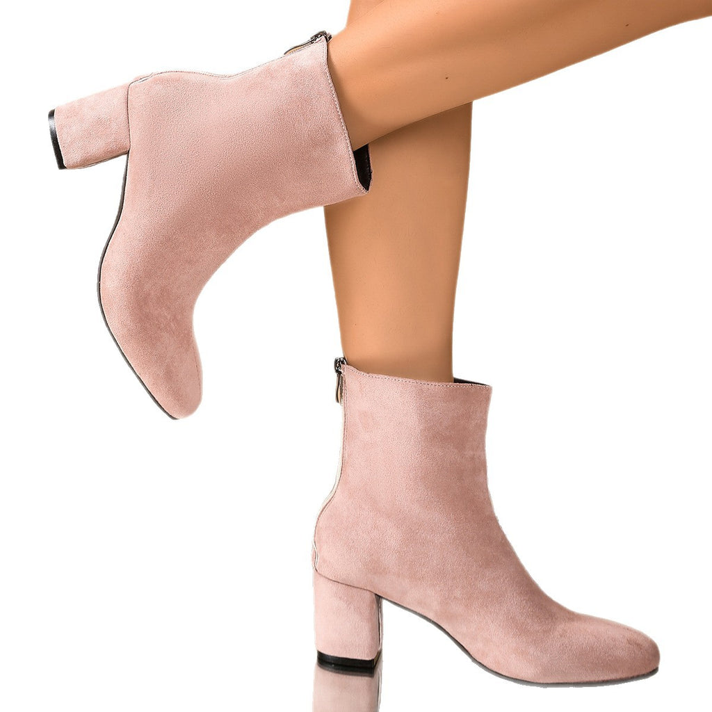 Sarah Express Faux Suede Square Heel Ankle Boots
