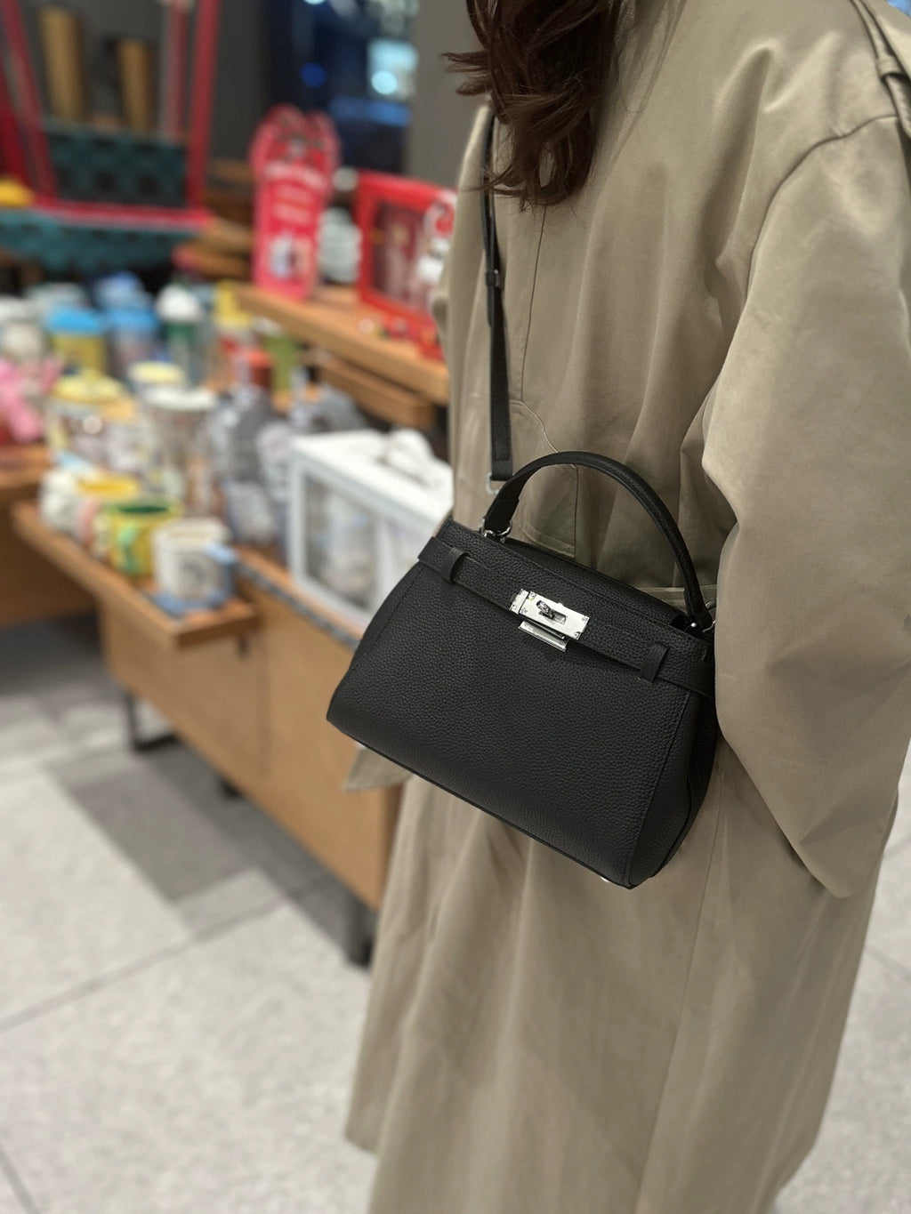 Sarah Express Structured Leather Kelly Small Square Bag Black