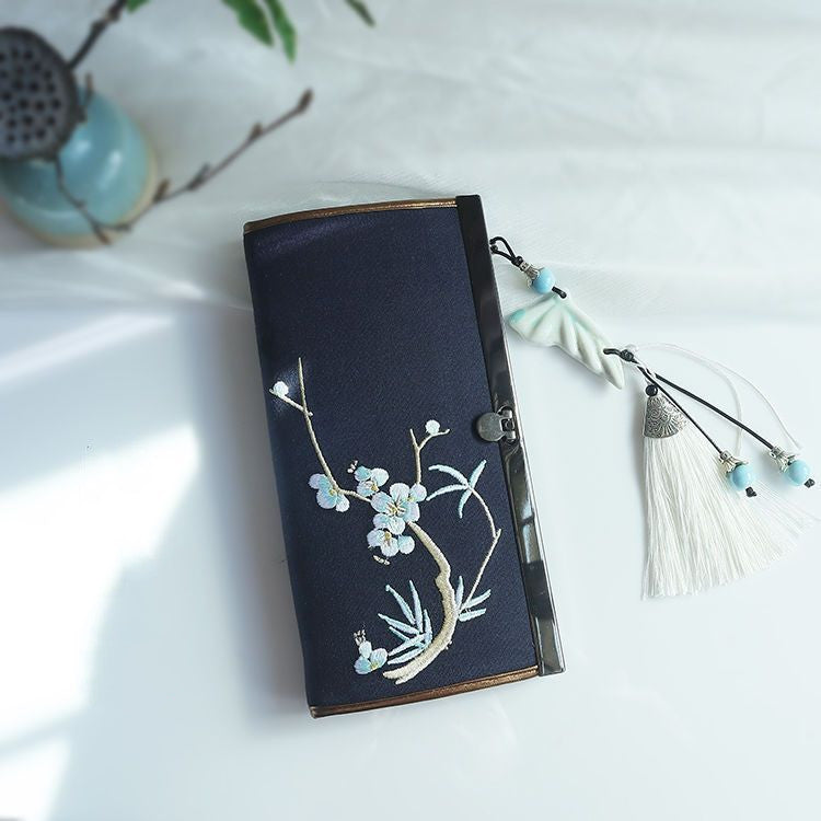 Sarah Express Artistic Retro Embroidered Clutch Purse Plum And Bamboo