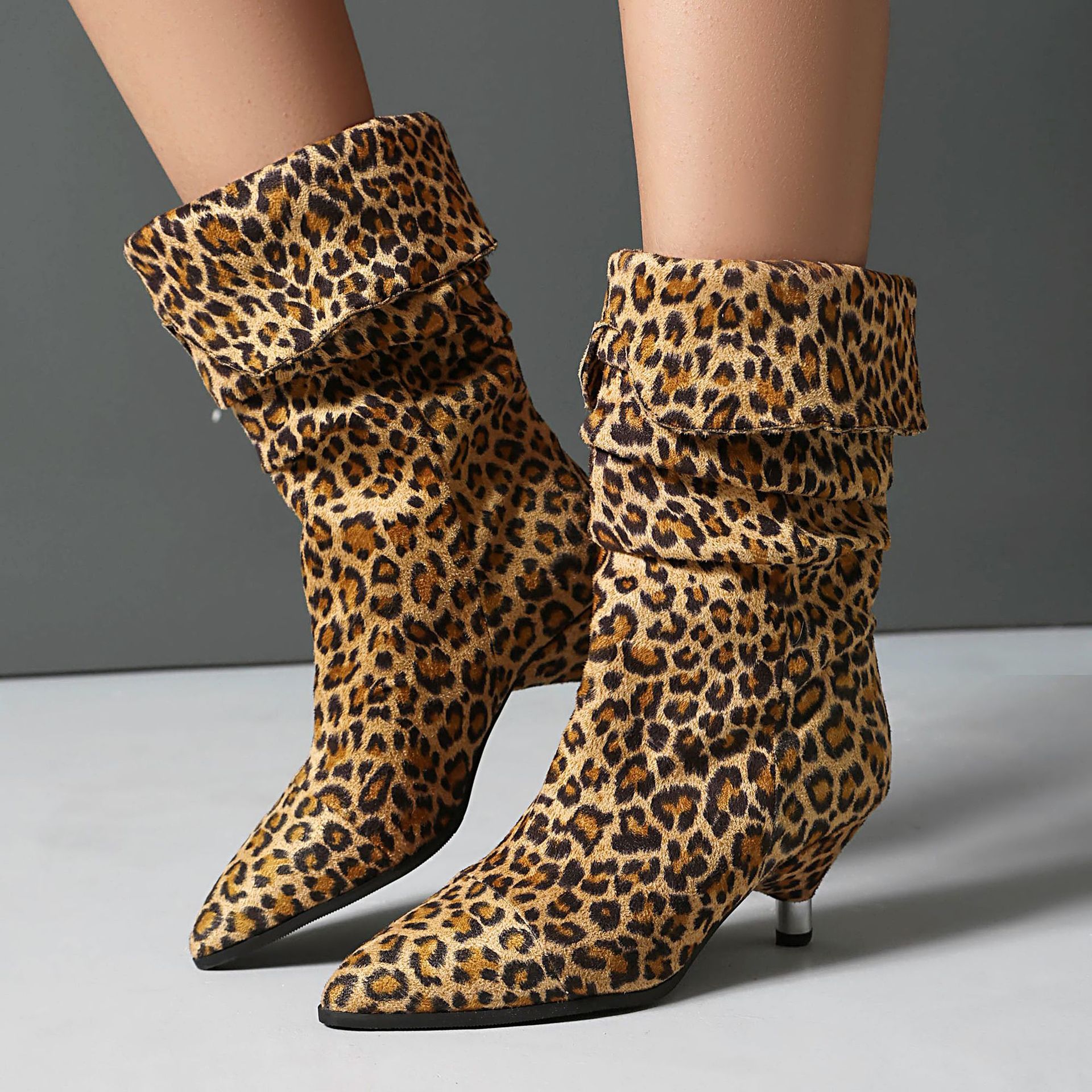 Sarah Express Leopard Print Stiletto Heel Ankle Boots