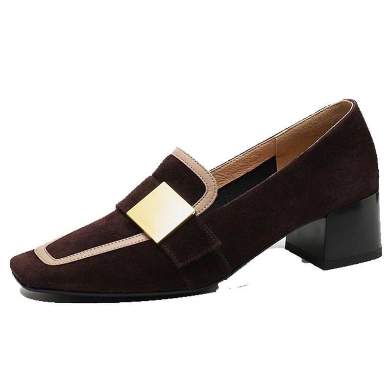 French Retro Color Block Single Shoe With Medium Thick Heel – product detail alternate view 7