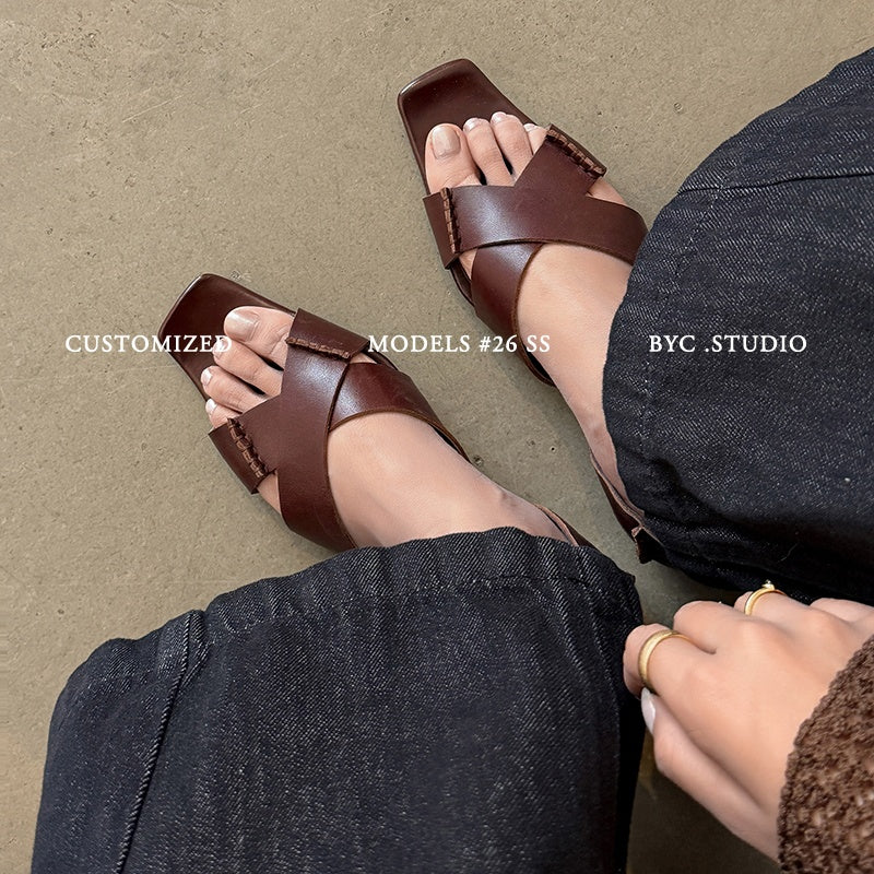Sarah Express Handmade Crisscross Flat Leather Sandals