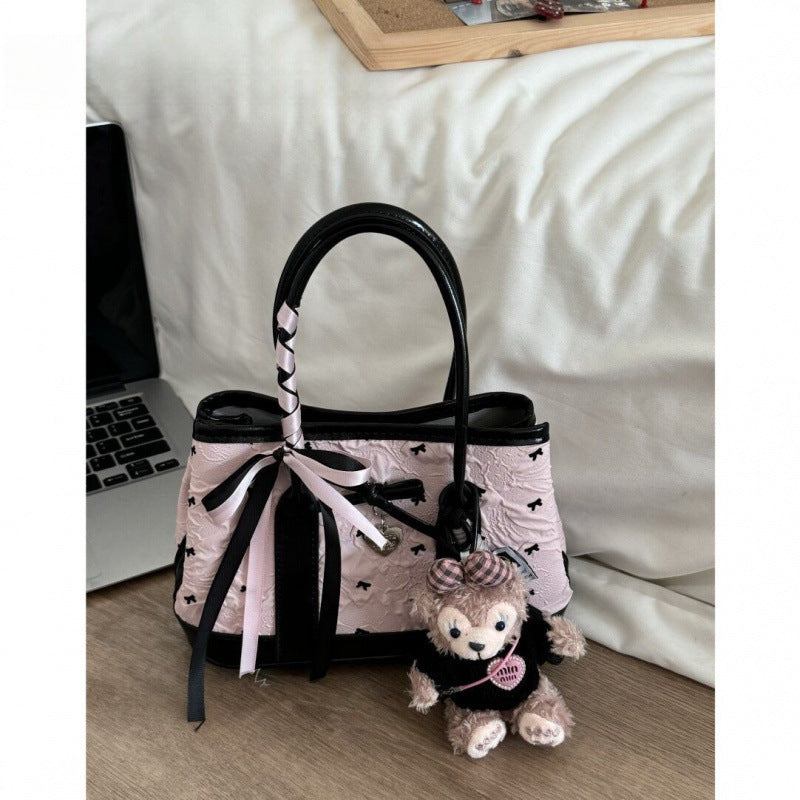 Sarah Express Structured Pink Bucket Handbag with Ribbon