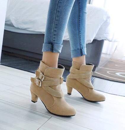 Sarah Express Women's Suede Platform Ankle Boots Beige