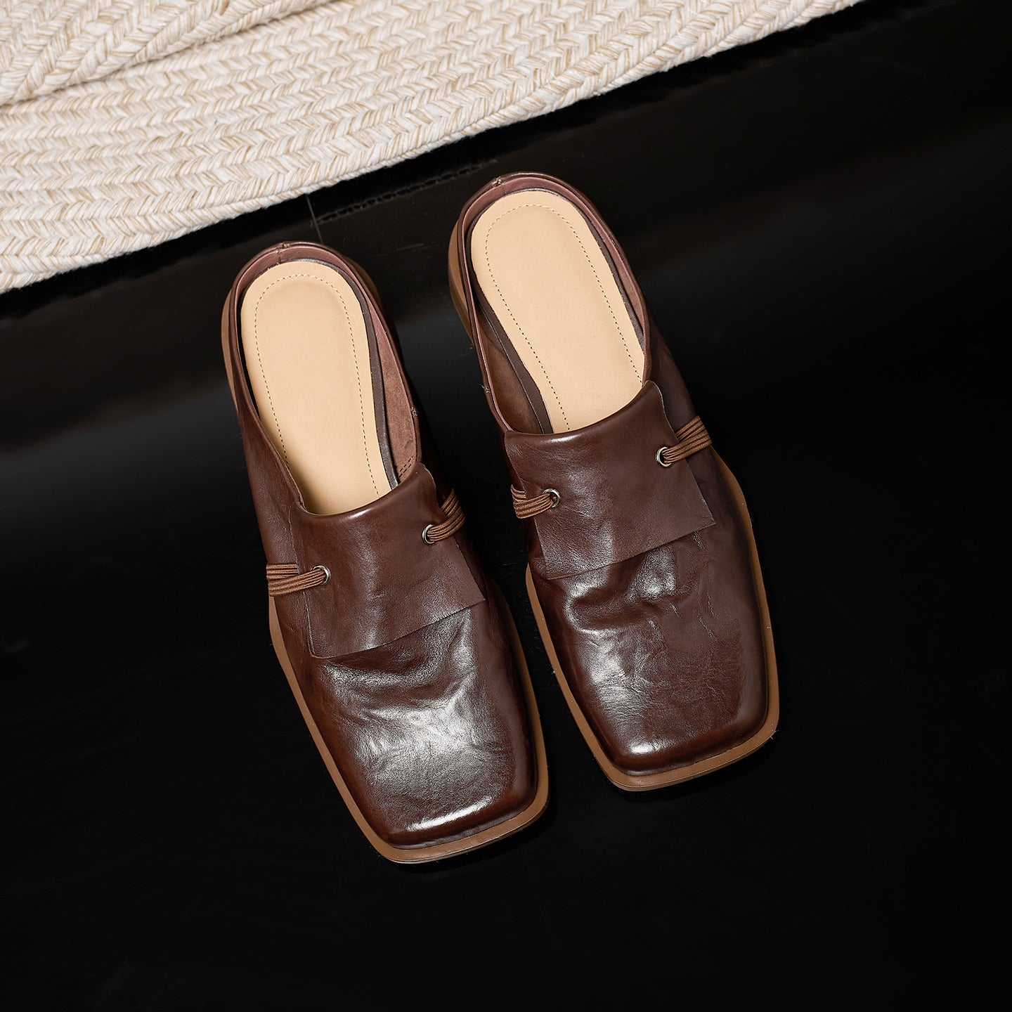 Sarah Express Full-Grain Calfskin Square Toe Mule Slides