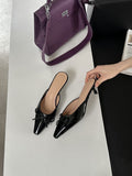 Sarah Express Elegant Low-Heel Bow Square Toe Slippers Black