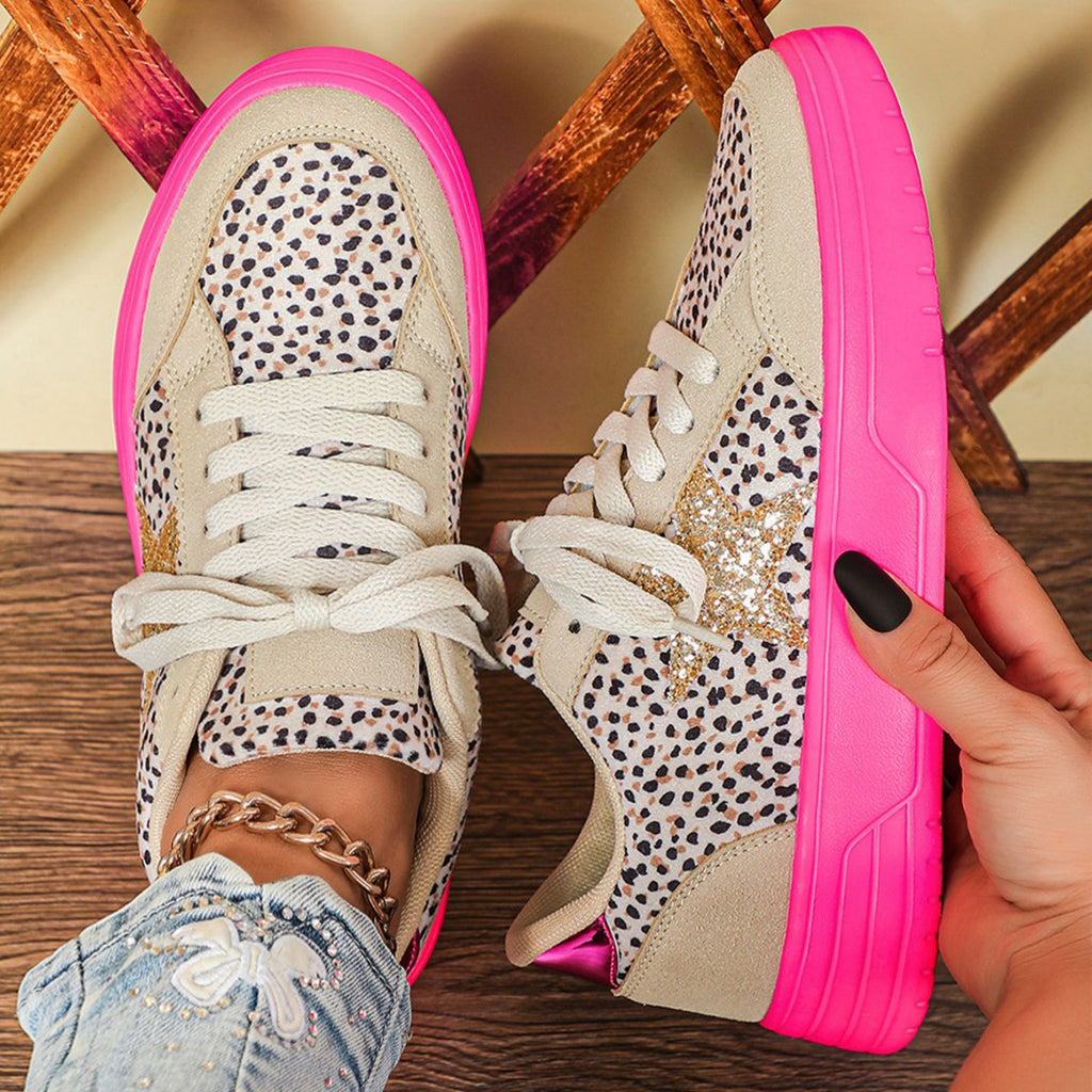 Sarah Express Leopard Print Retro Skate Sneakers
