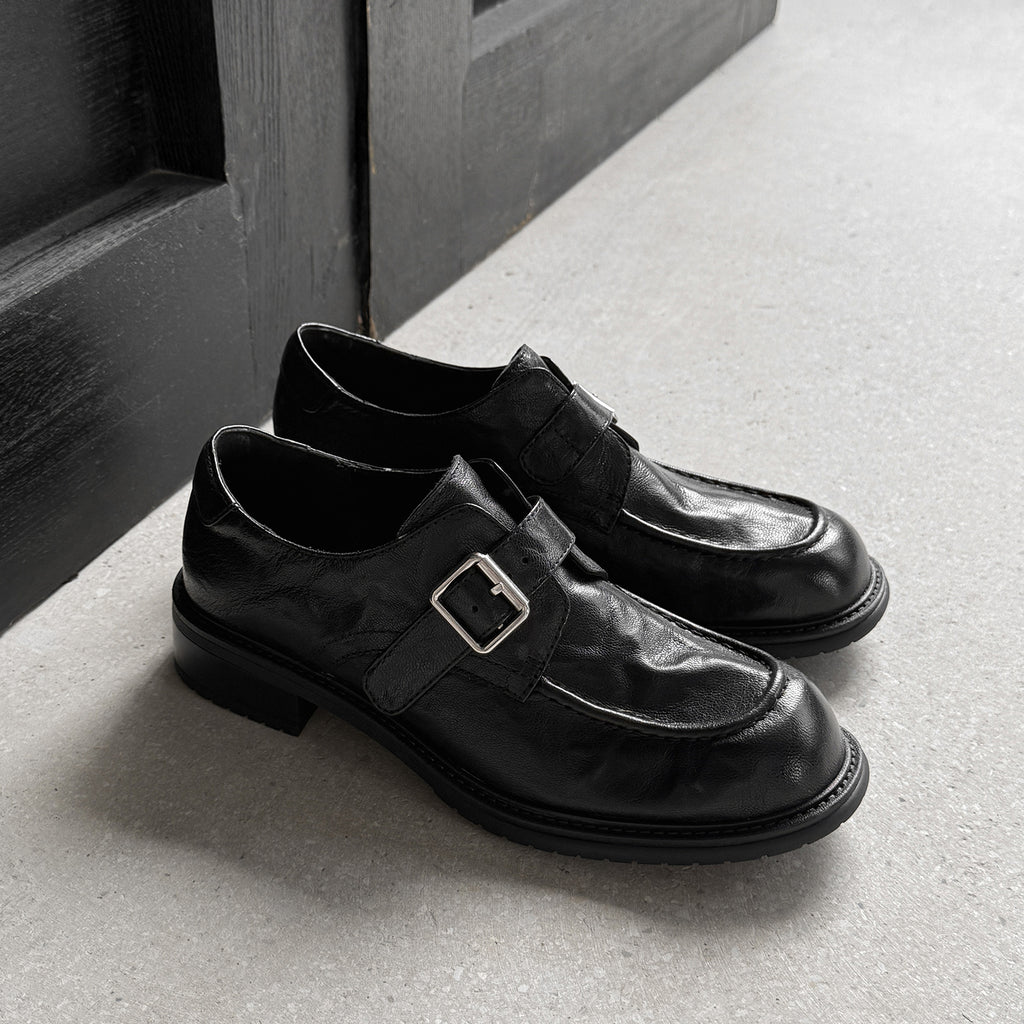 Sarah Express Washed Leather Monk Strap Loafers