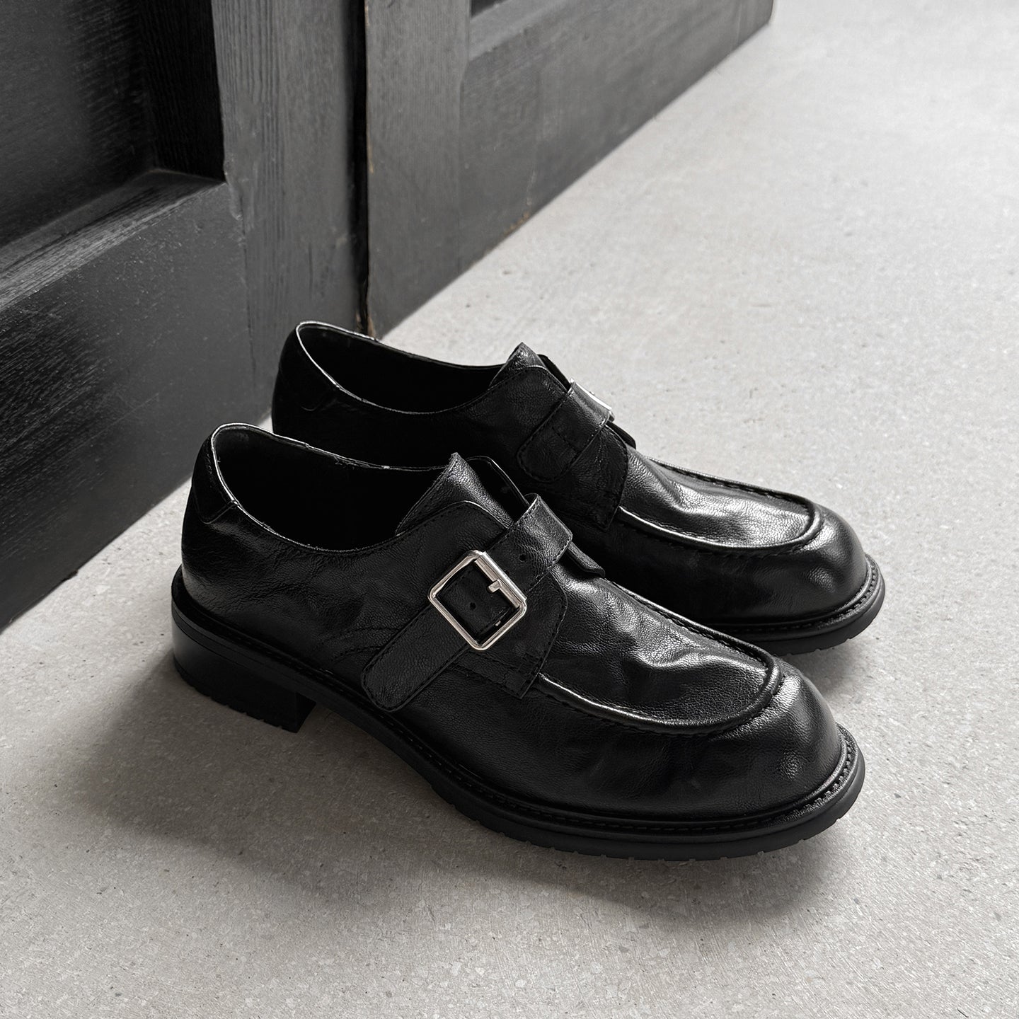 Sarah Express Washed Leather Monk Strap Loafers