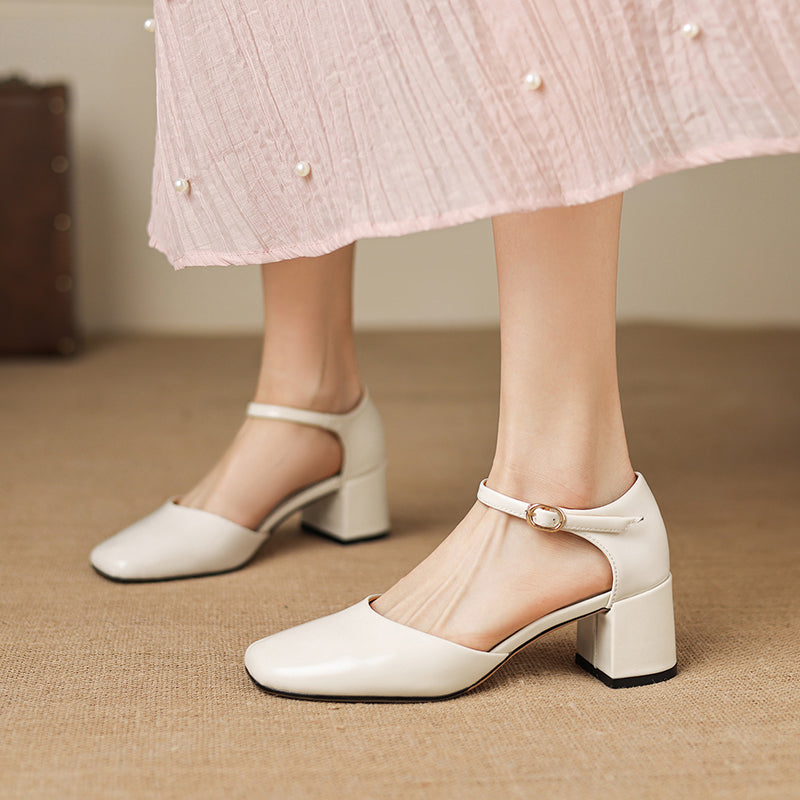 Sarah Express Full-Grain Cowhide Mary Jane Block Heels