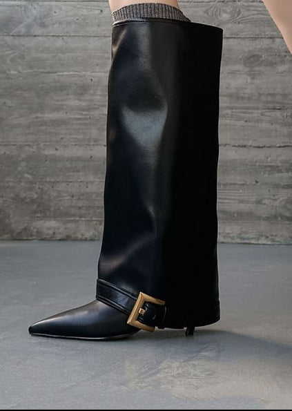 Sarah Express Pointed Toe High Heel Buckle Boots