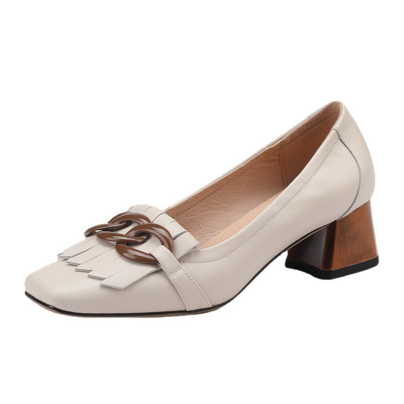 Sarah Express Fringed Peep-Toe Chunky Heel Dress Shoes
