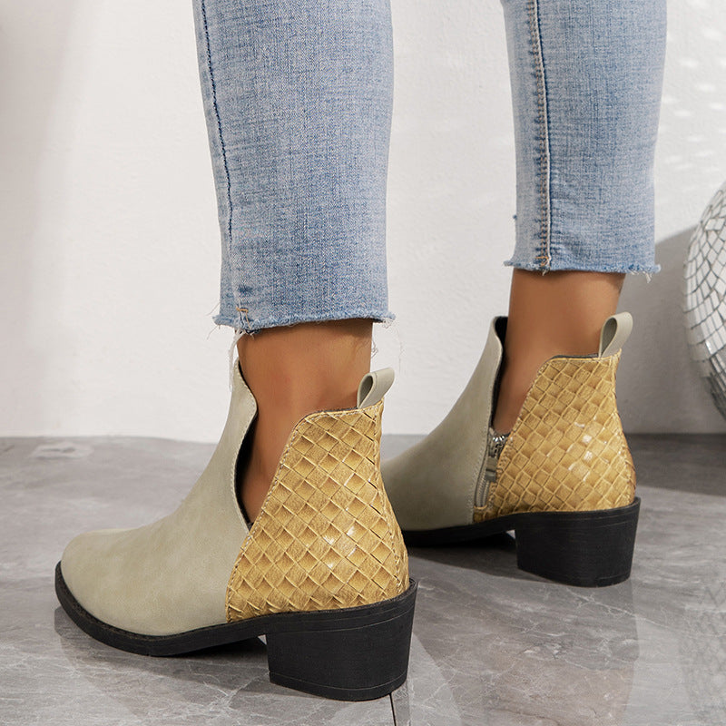 Sarah Express V-Cut Side Zipper Pointed Ankle Boots