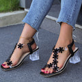 Sarah Express Floral Transparent Square Heel Summer Sandals Black