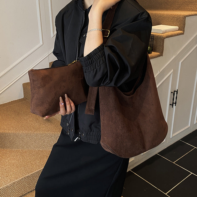 Sarah Express Suede Texture Bucket Shoulder Bag