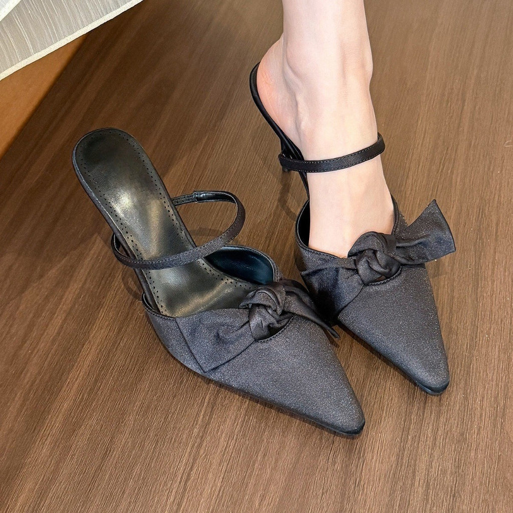 Sarah Express Satin Bow-Tie Pointed Toe Stiletto Heels