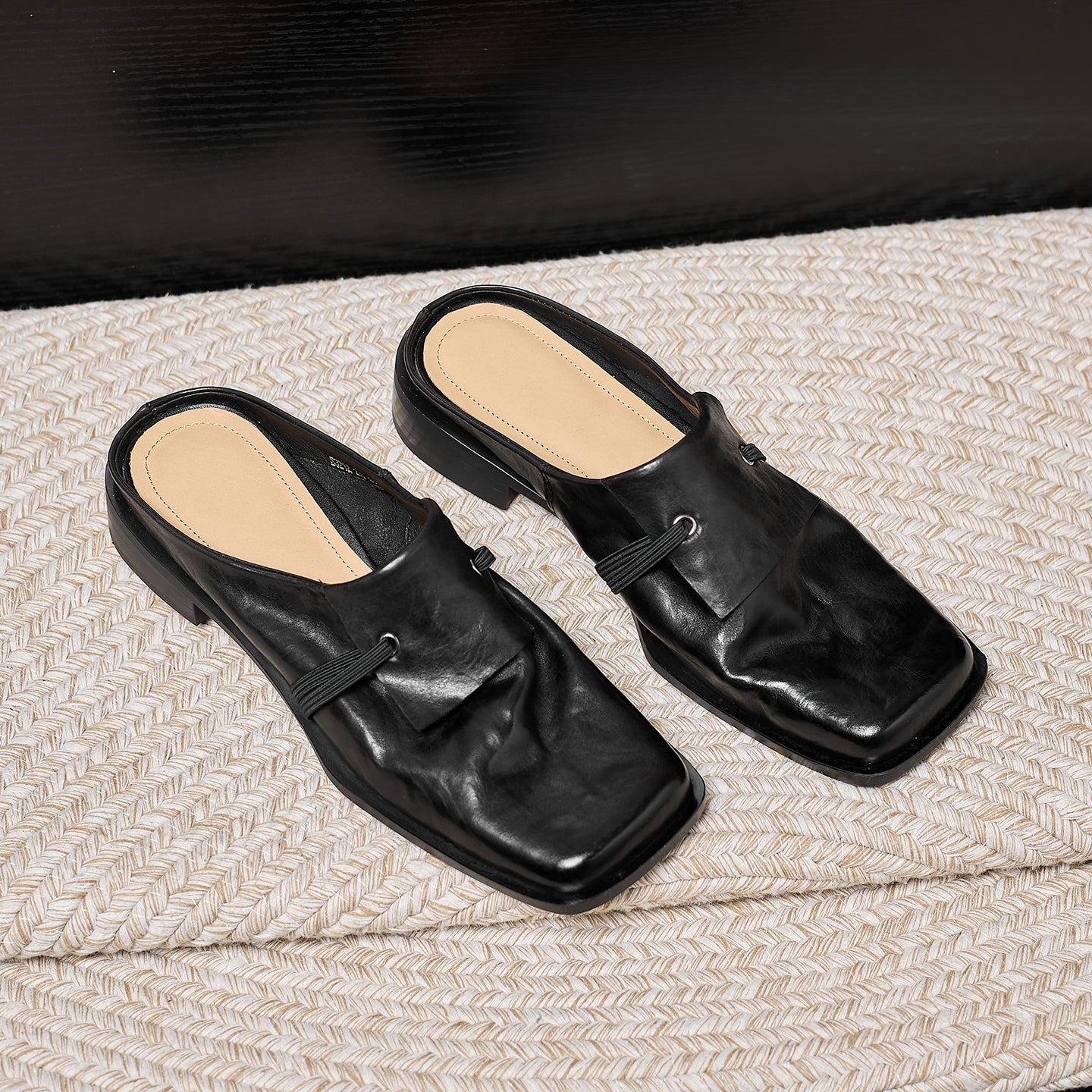 Sarah Express Full-Grain Calfskin Square Toe Mule Slides