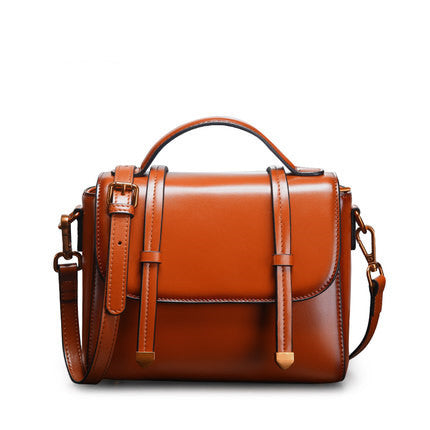 Sarah Express Retro Style Structured Leather Travel Bag Brown