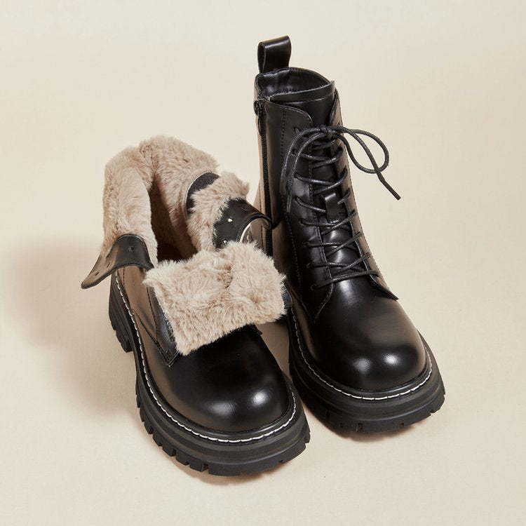 Sarah Express Retro British Style Platform Ankle Boots Black
