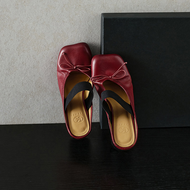 Sarah Express Washed Cowhide Leather Ballet Mule Sandals