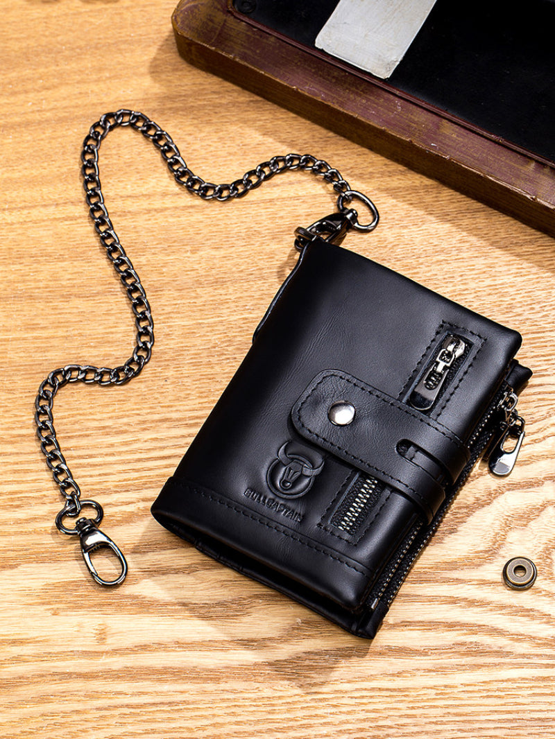 Sarah Express Retro Genuine Leather Bifold Chain Wallet