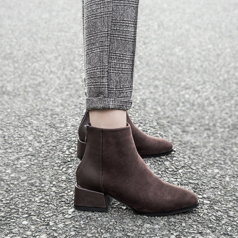 Retro Square Heel Pointed Toe Ankle Boots Fashion Versatile Chelsea Boot Women's Shoes – product detail alternate view 7