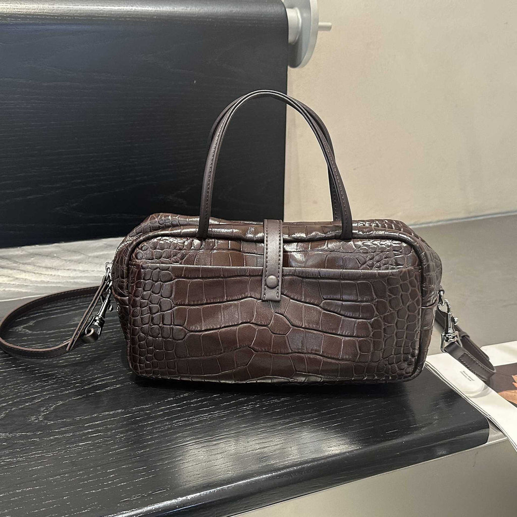 Sarah Express Crocodile Pattern Leather Toast Handbag Coffee