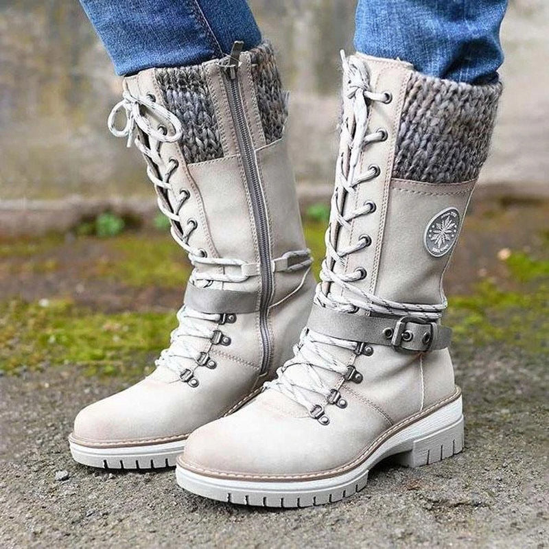 Sarah Express Women's Round-Toe Square-Heel Buckle Boots