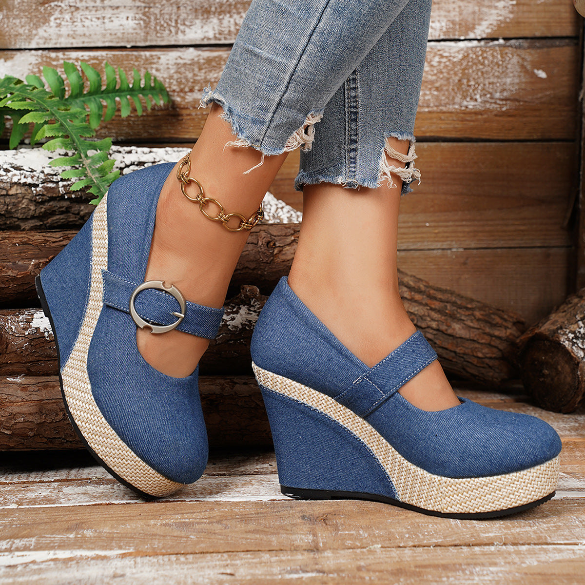 Womens Large-size Platform Wedge Thick-soled Pumps – front product view