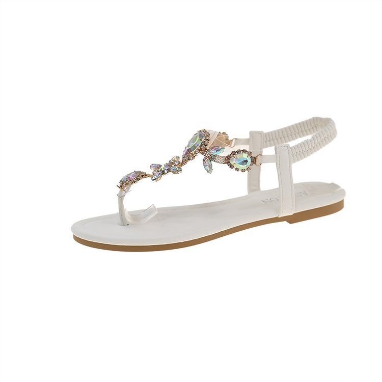 Sarah Express Women's Embellished Roman Flat Sandals White